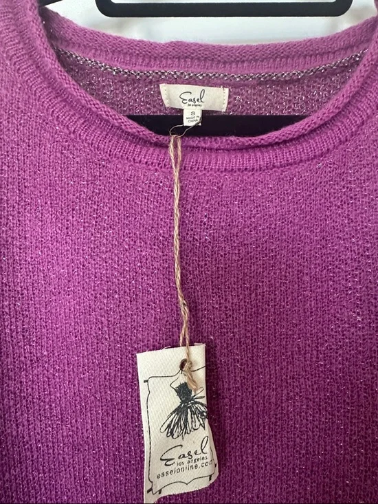 easel Magenta Crewneck Sweater with Contrast Stitching - Picture 2 of 3